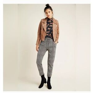 Anthropologie Plaid Drawstring Trousers in Black, Gray, Tan